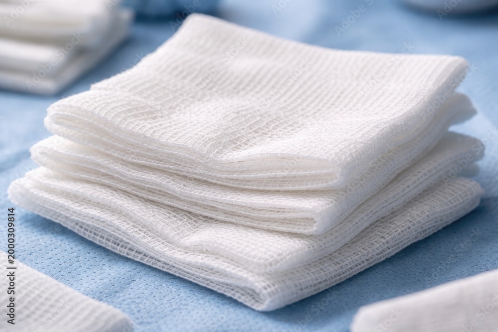 sterile gauze pads 4x4 in (200 count) Close up visual of layered non sterile gauze pads used in clinical healthcare settings